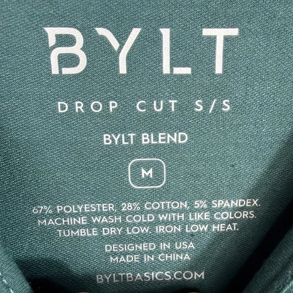 BYLT Drop Cut Shirt Men's M Gym Workout Tee Green Premium Basics - Picture 3 of 6